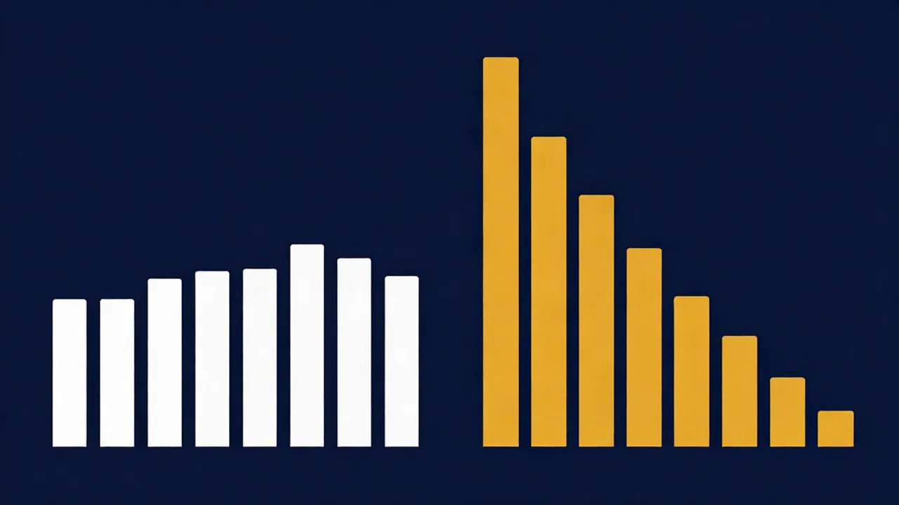 Brown noise vs white noise spectrum: even white bars beside amber bars that start tall in the bass and fall steadily toward the treble