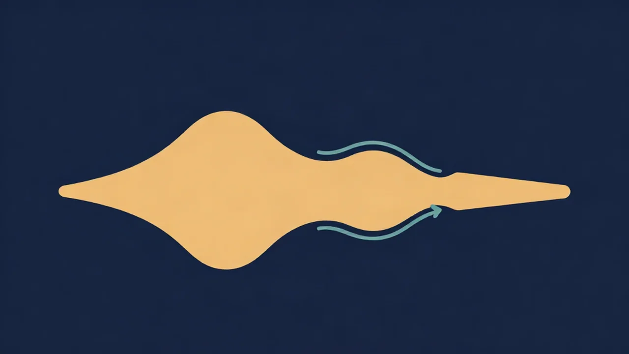Flat vector illustration of compressor attack and release curves shaping an audio waveform, warm amber lines on deep navy