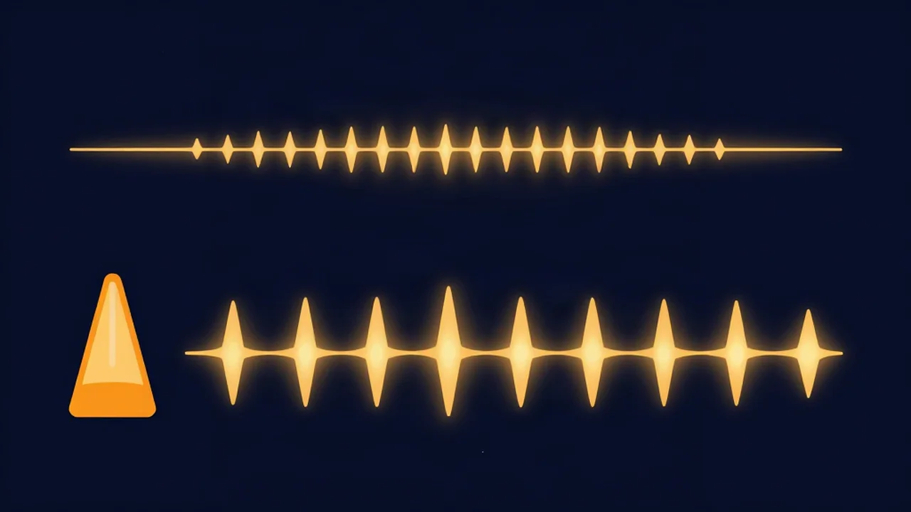Flat vector illustration of a fast amber beat lane above a slower half-time lane beside a metronome, showing how a BPM finder can read two tempos