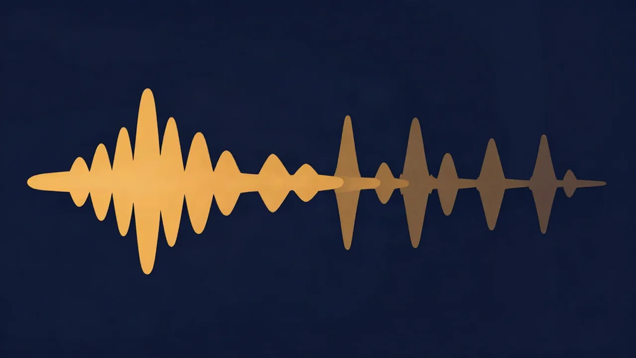 Illustration of an echo effect: an amber sound waveform followed by fainter, fading repeats on a navy background