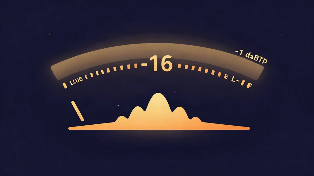 Volume normalizer set to master for Apple Music, showing an integrated loudness target near -16 LUFS and a -1 dBTP true-peak ceiling.