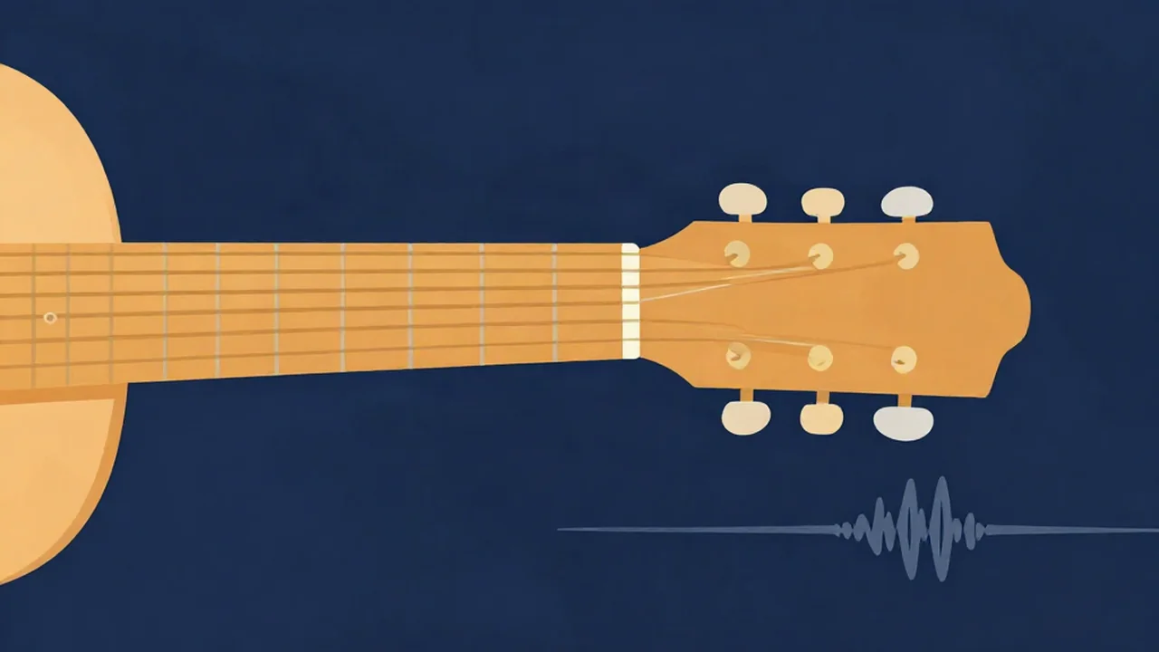 Guitar neck beside an audio waveform, illustrating using a pitch changer to transpose a song for capo