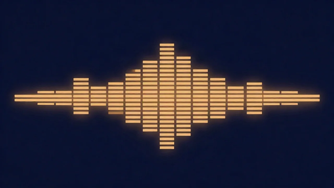 Flat vector illustration of a glowing amber backing track waveform on a deep navy background, representing pre-recorded accompaniment for a performer to sing or play over