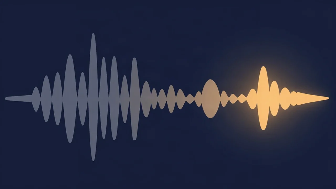 Flat vector illustration of a full song waveform on the left with the instrumental layers fading out, leaving a single glowing vocal waveform on the right, representing an isolated acapella extracted by a vocal remover